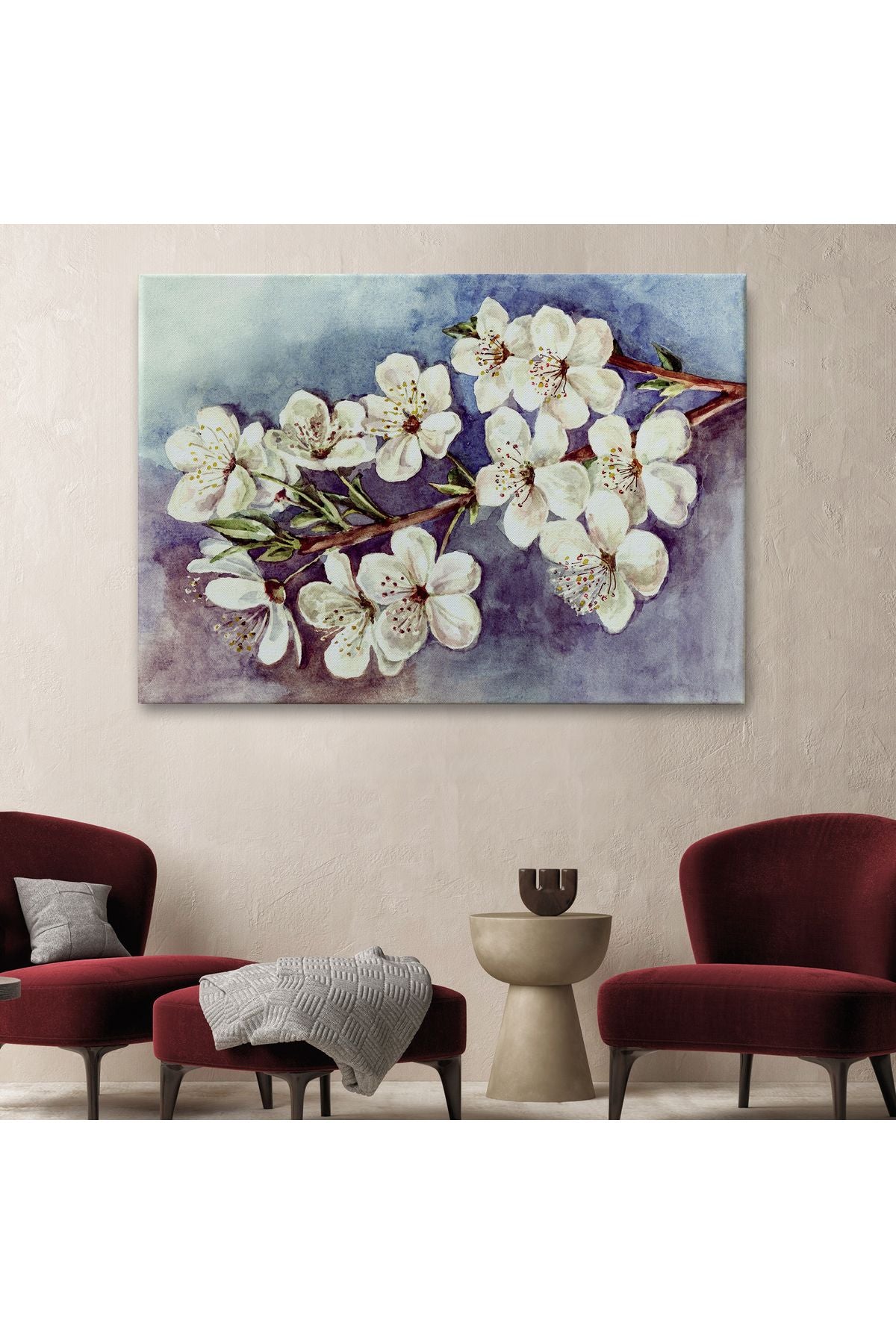 Beyaz Erik Çiçekleri Duvar Tablosu-1234