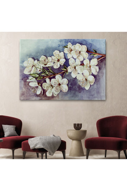Beyaz Erik Çiçekleri Duvar Tablosu-1234