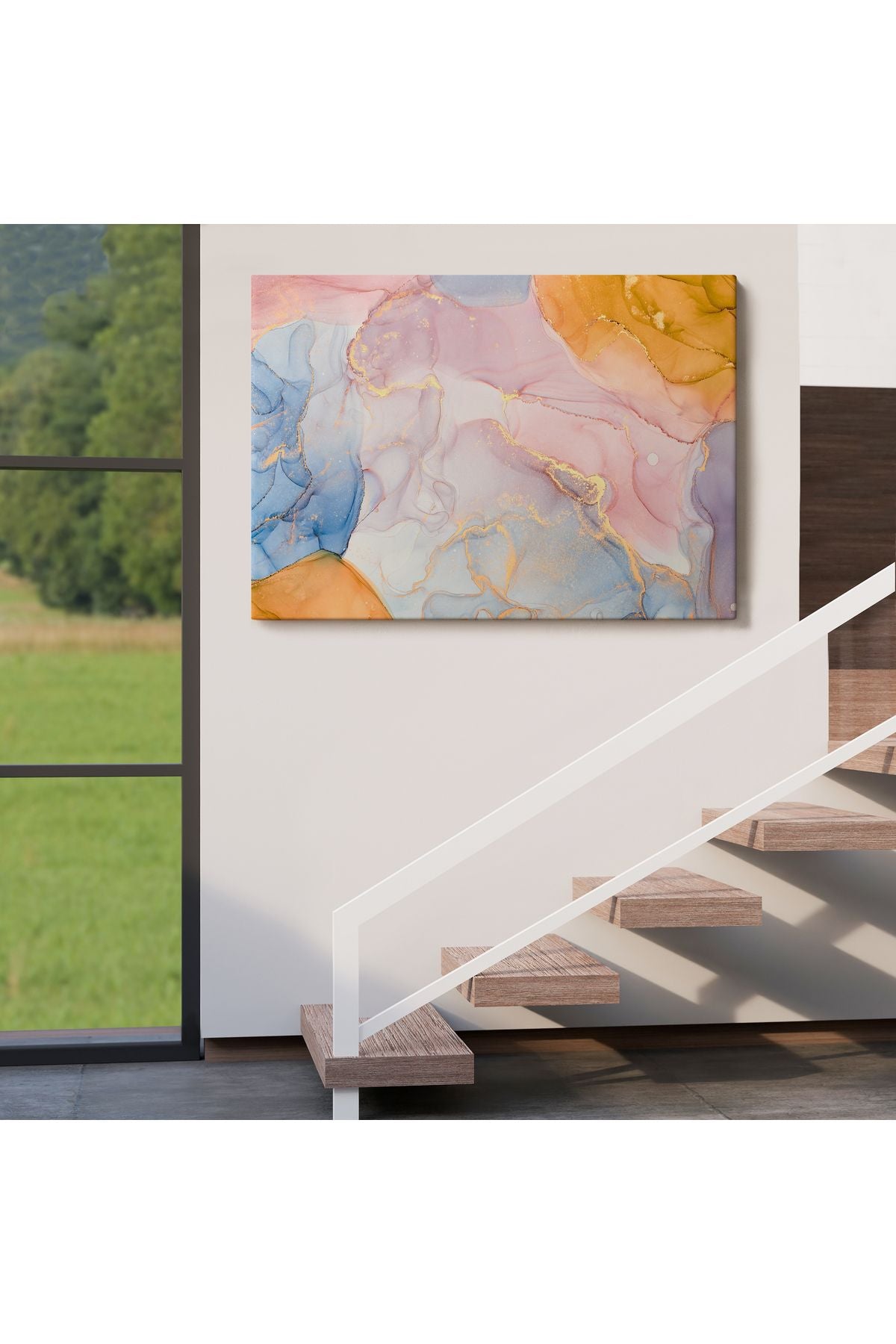 Mürekkep ve Alkol Elementleri ile Mermer Deseni Verilmiş Kanvas Tablo-5047