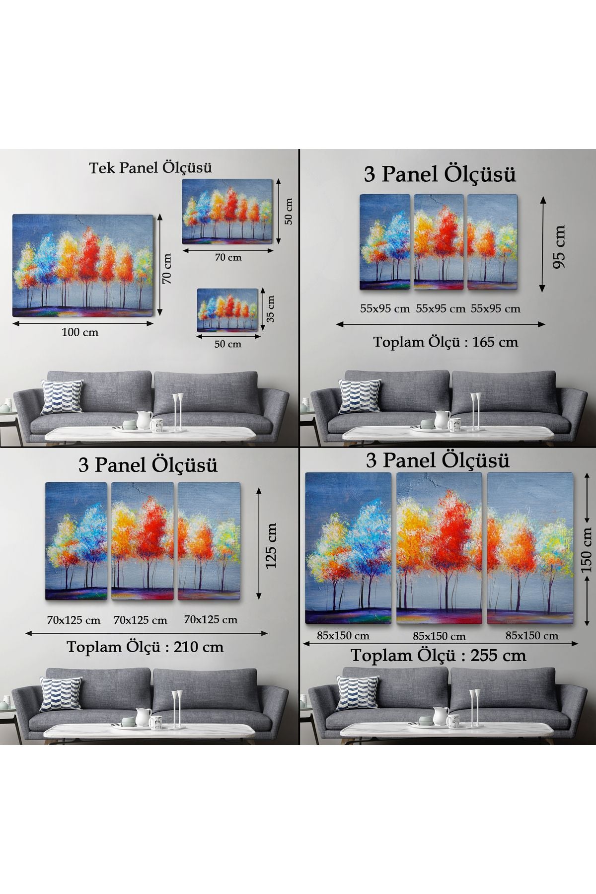 Renkli Ağaçlar Yağlıboya Görünüm Dekoratif Kanvas Duvar Tablosu-3656