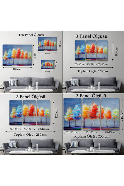 Renkli Ağaçlar Yağlıboya Görünüm Dekoratif Kanvas Duvar Tablosu-3656