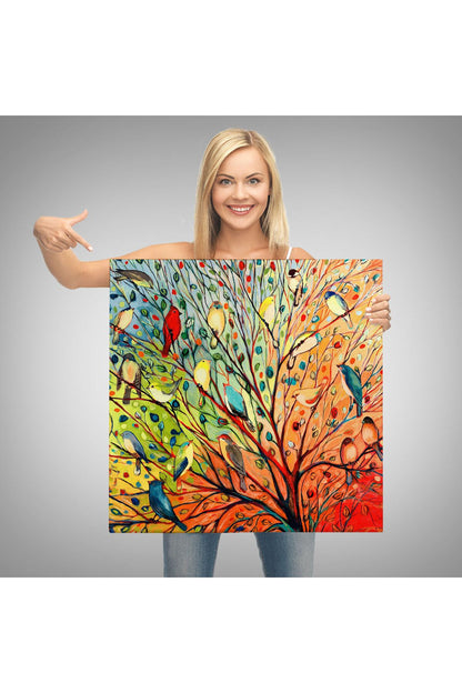 Renkli Ağaçtaki Renkli Kuşlar Kanvas Tablo-5887