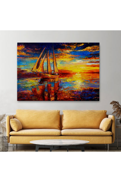 Deniz ve Yelkenli Manzarası Yağlıboya Görünüm Dekoratif Kanvas Duvar Tablosu-3708