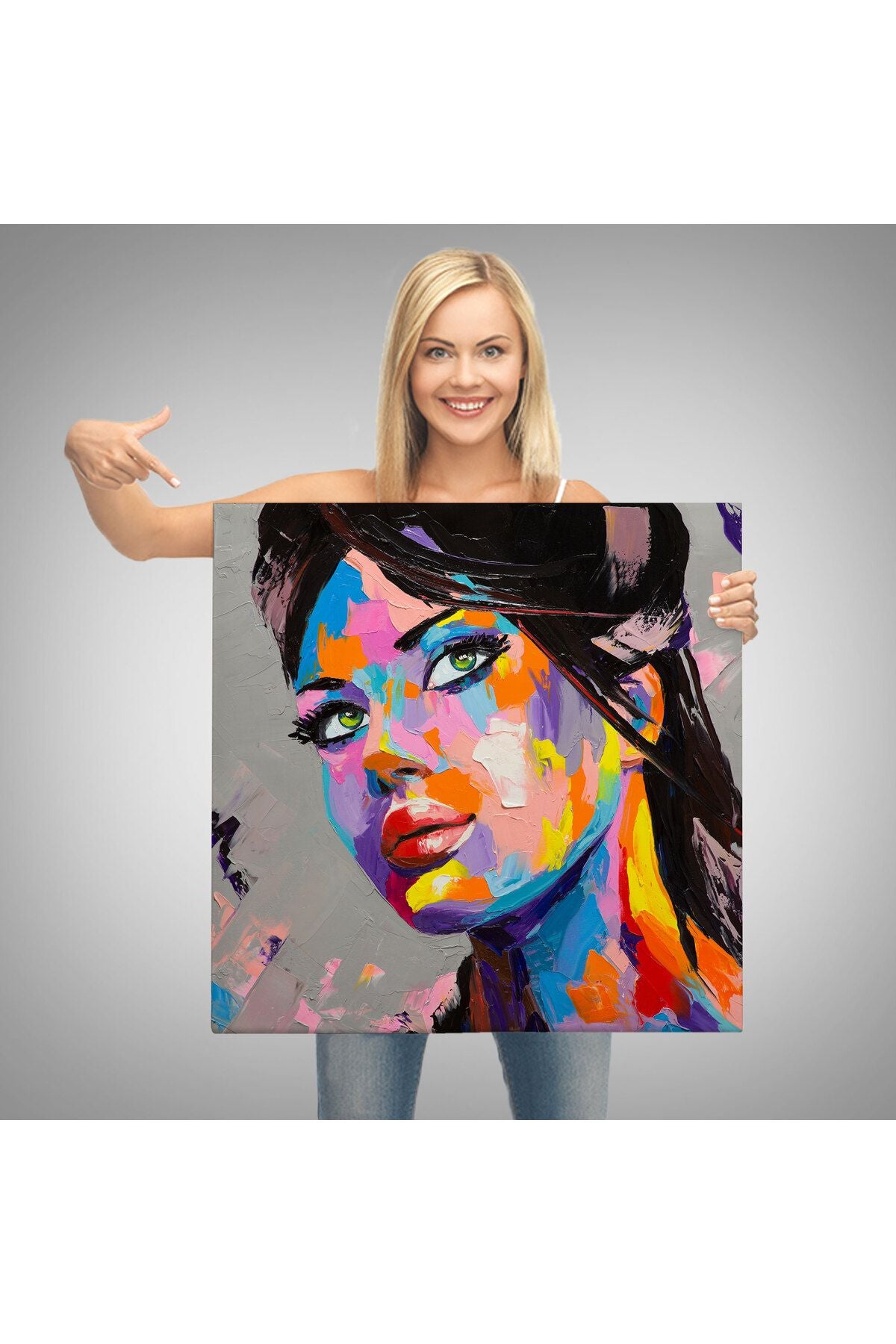 Güzel Kadın Yağlıboya Görünüm Dekoratif Kanvas Duvar Tablosu-5834