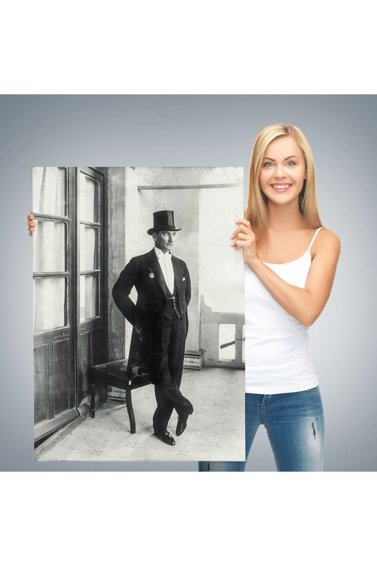 Atatürk Portre Tablosu Mustafa Kemal Atatürk Dikdörtgen Dekoratif Kanvas Tablo-CT-72