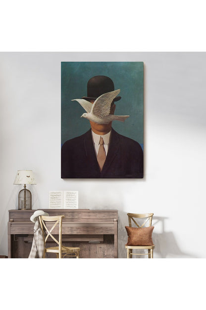 SZ KVS1-Dekoratif Duvar Tablosu-Melon Şapkalı Adam Rene Magritte Kanvas Tablo 6210