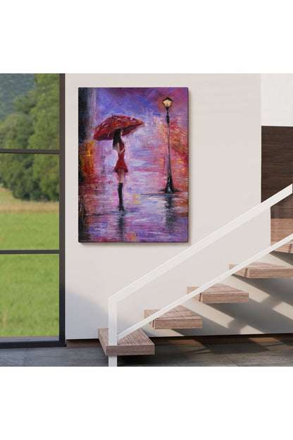DB  Gece Lambası Altında Şemsiyeli Kız Tablosu-5978