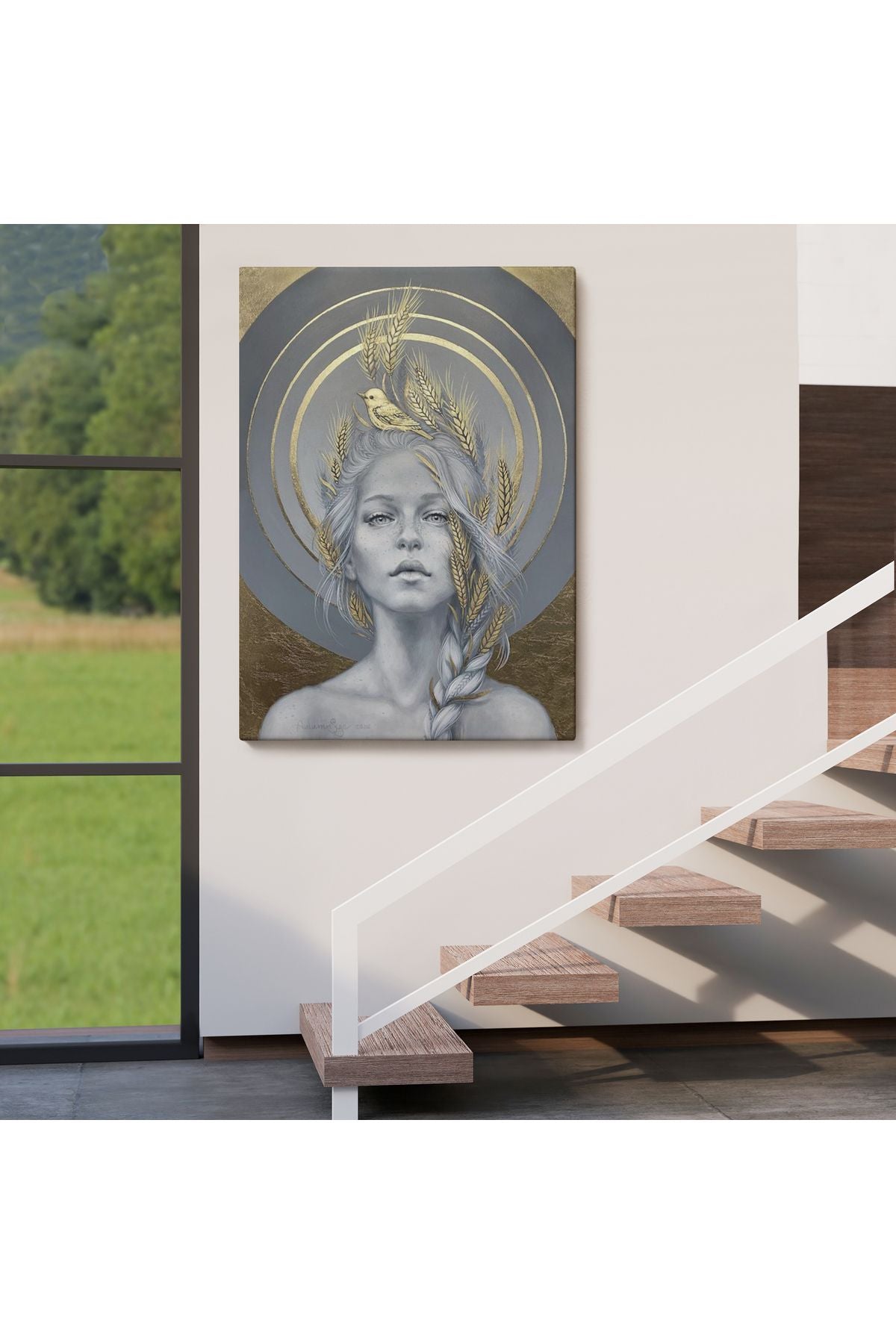SZ KVS1-Dekoratif Duvar Tablosu-Güzel Kadın ve Altın Detayları Kanvas Tablo 6044