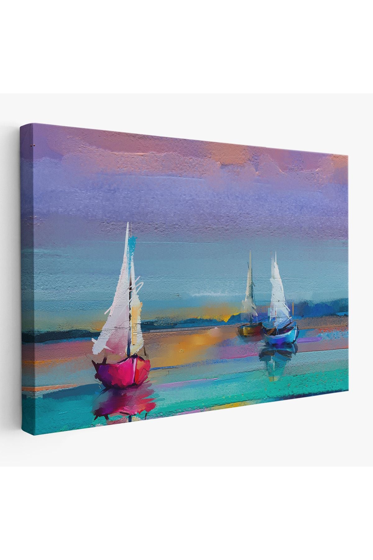 Renkli Deniz Üzerindeki Yelkenliler Duvar Tablosu-3728