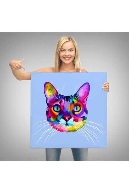 modagos068 Renkli Kedi Kafası Dekoratif Kanvas Tablo-5815