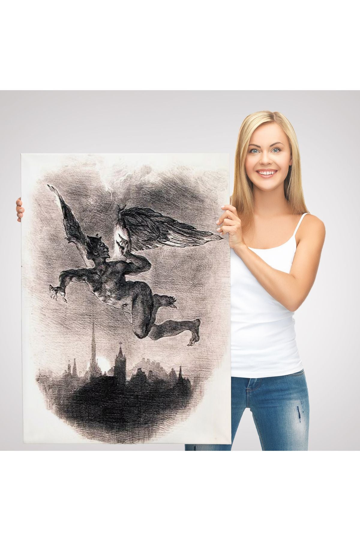 Goethe'nin Faust'undan Mephistopheles'in Gökyüzündeki Önsözü Kanvas Tablo-5301