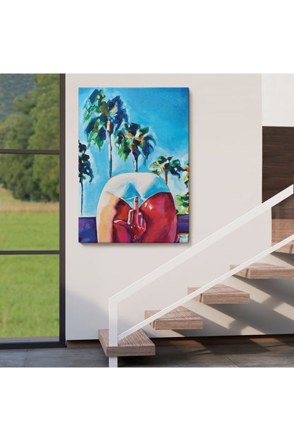 Bacaklarının Arasından Orta Parmak İşareti Yapan Kadın Tablosu-6082