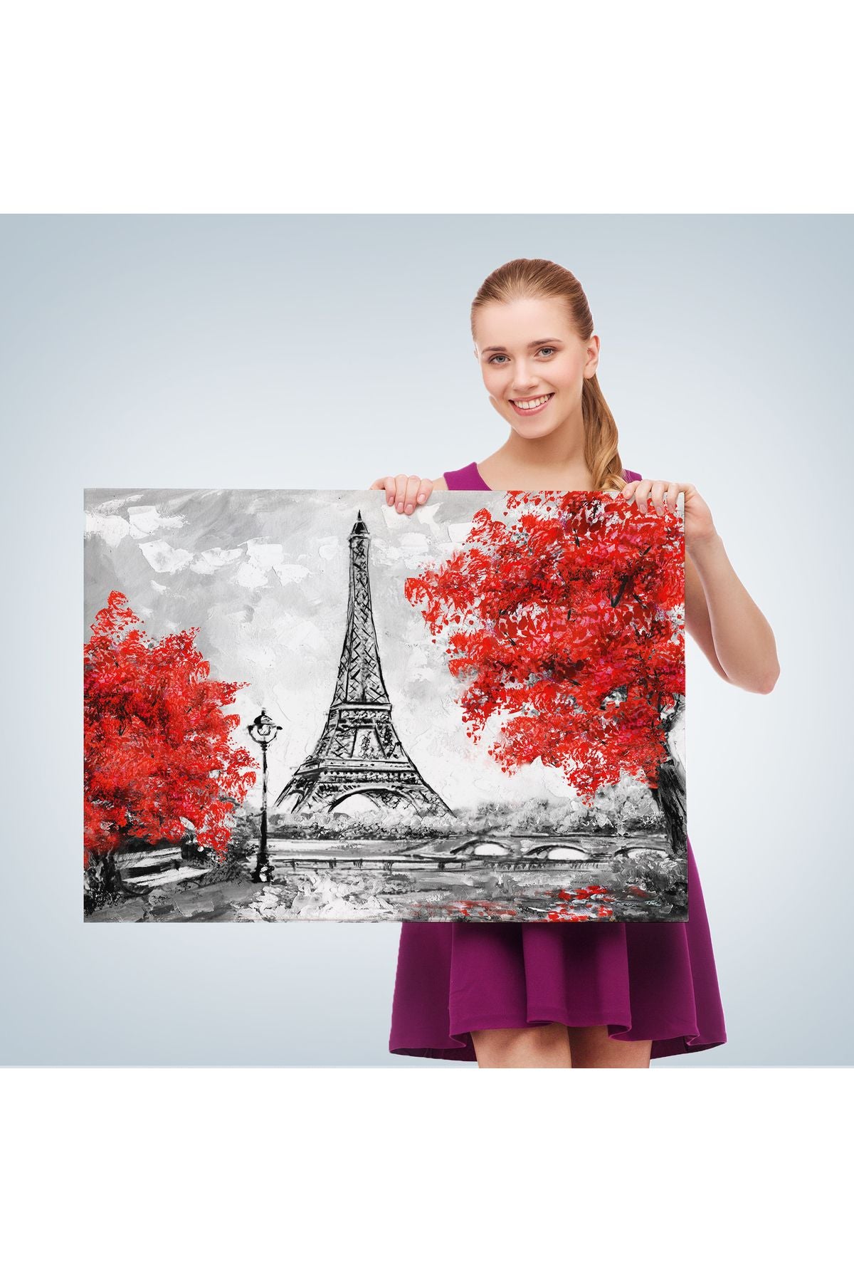 Paris Etfel Kulesi Yağlıboya Görünüm Dekoratif Kanvas Duvar Tablosu-3508