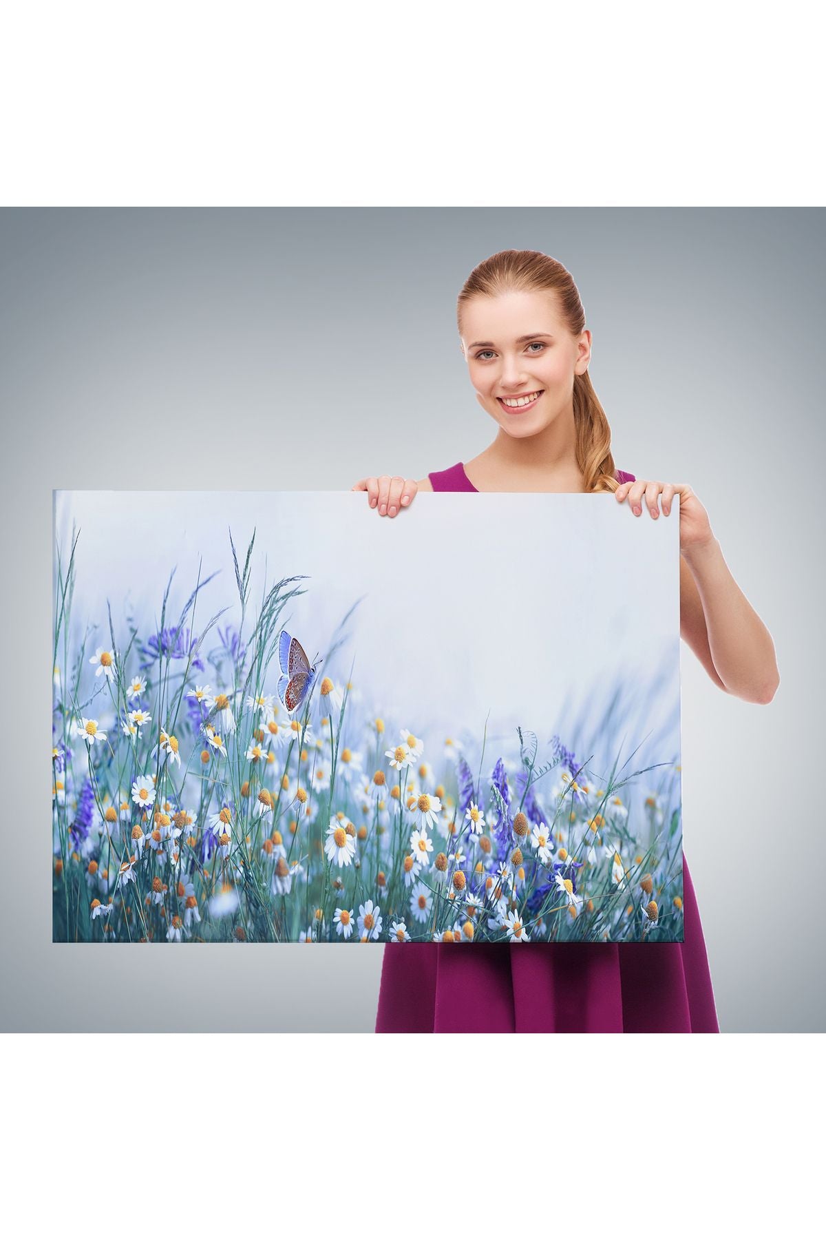 Özel Tasarım, Dekortif  BaskıKır Çiçekleri Ve Papatyalar Dekoratif Kanvas Tablo-3653