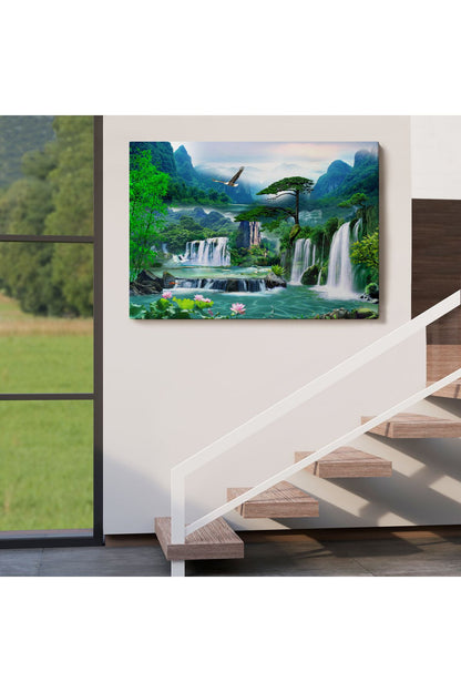 Şelale Manzaralı Dekoratif Kanvas Duvar Tablosu-3676