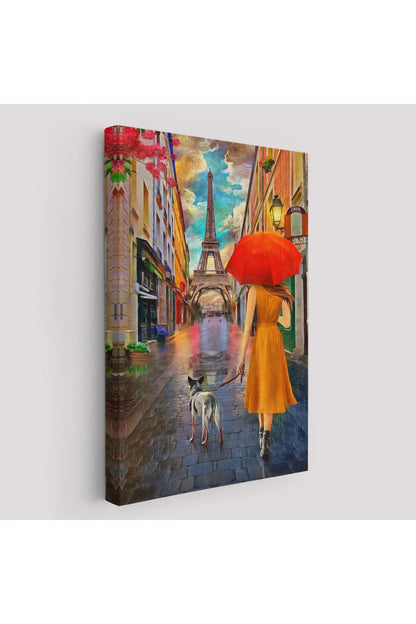 Eyfel Kulesine Yürüyen Kadın Yağlıboya Görünüm Dekoratif Kanvas Duvar Tablosu-5950