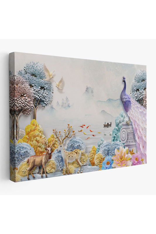 Ormandaki Hayvanlar Dekoratif Kanvas Duvar Tablosu-3714