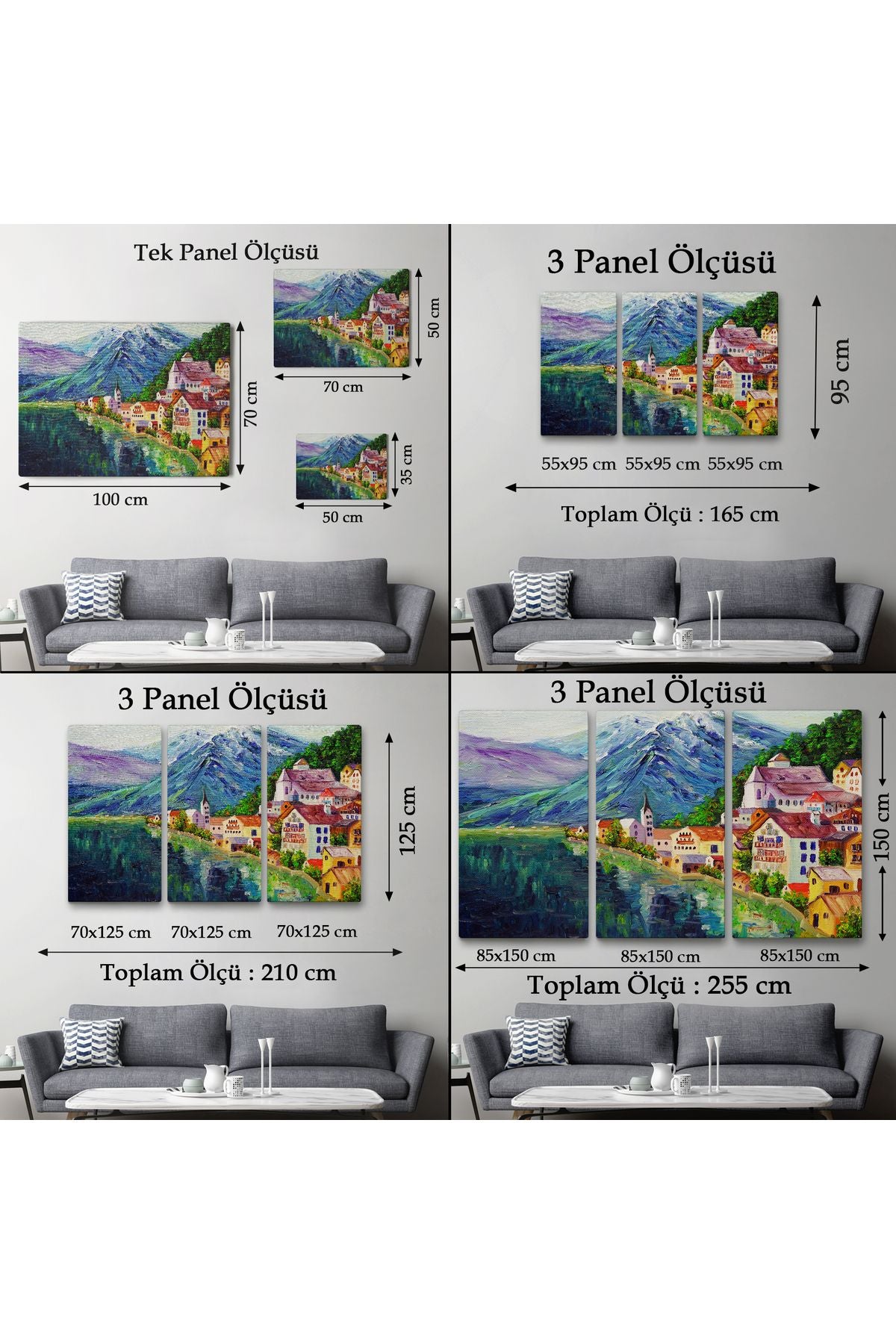 Avusturya Hallstatt Yağlıboya Görünüm Dekoratif Kanvas Duvar Tablosu-3438