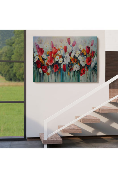 Kır Çiçekleri Yağlıboya Görünüm Dekoratif Kanvas Duvar Tablosu-3581
