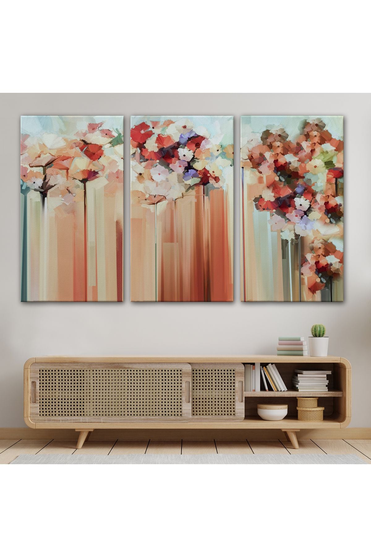 YB HG Soyut Çiçekler Yağlıboya Görünüm Dekoratif Kanvas Duvar Tablosu-3540