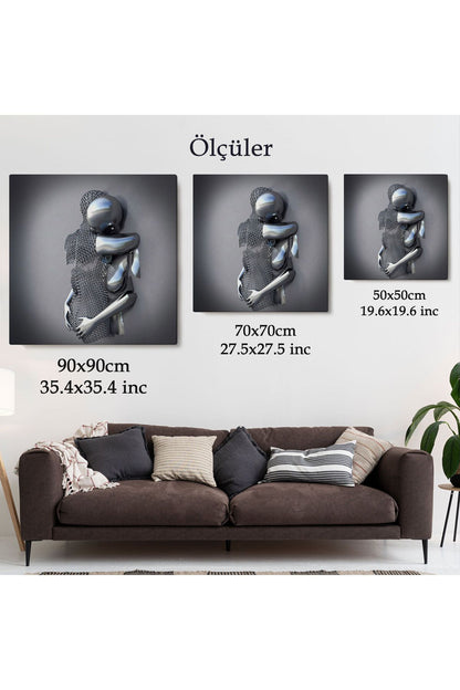 Kanvas Tablo, Gri ve Gümüş Metalik Efektli Modern Aşk Sanatı-5363