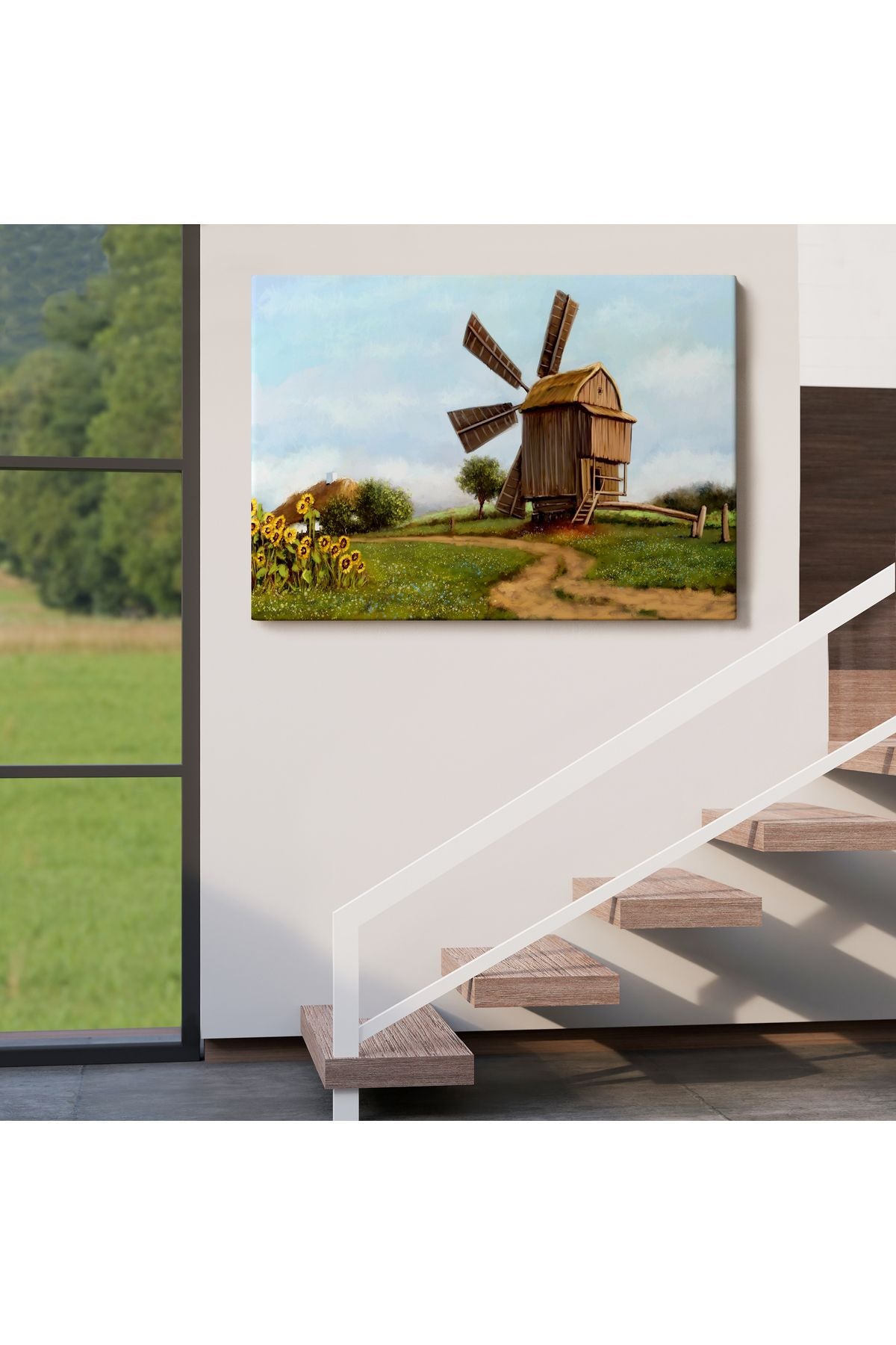 DB Eski Yel Değirmeni Yağlıboya Görünüm Dekoratif Kanvas Duvar Tablosu-3746