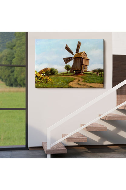 DB Eski Yel Değirmeni Yağlıboya Görünüm Dekoratif Kanvas Duvar Tablosu-3746