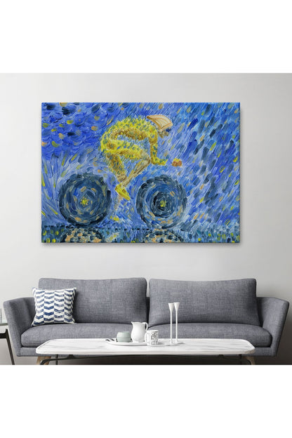 Yağmurda Süren Bisikletçi Yağlıboya Görünüm Dekoratif Kanvas Duvar Tablosu-3609