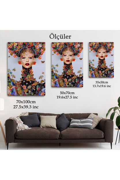 Çiçek ve Kadın Temalı Dekoratif Duvar Tablosu-6338