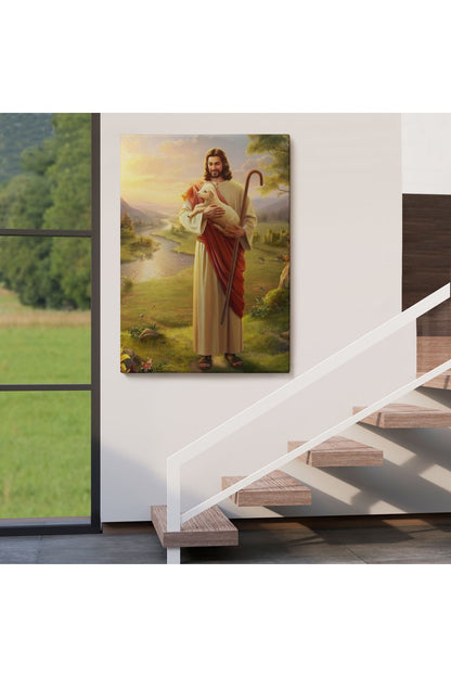 SZ KVS1-Dekoratif Duvar Tablosu-Kucağındaki Kuzu ile Hz İsa Kanvas Tablo 6064