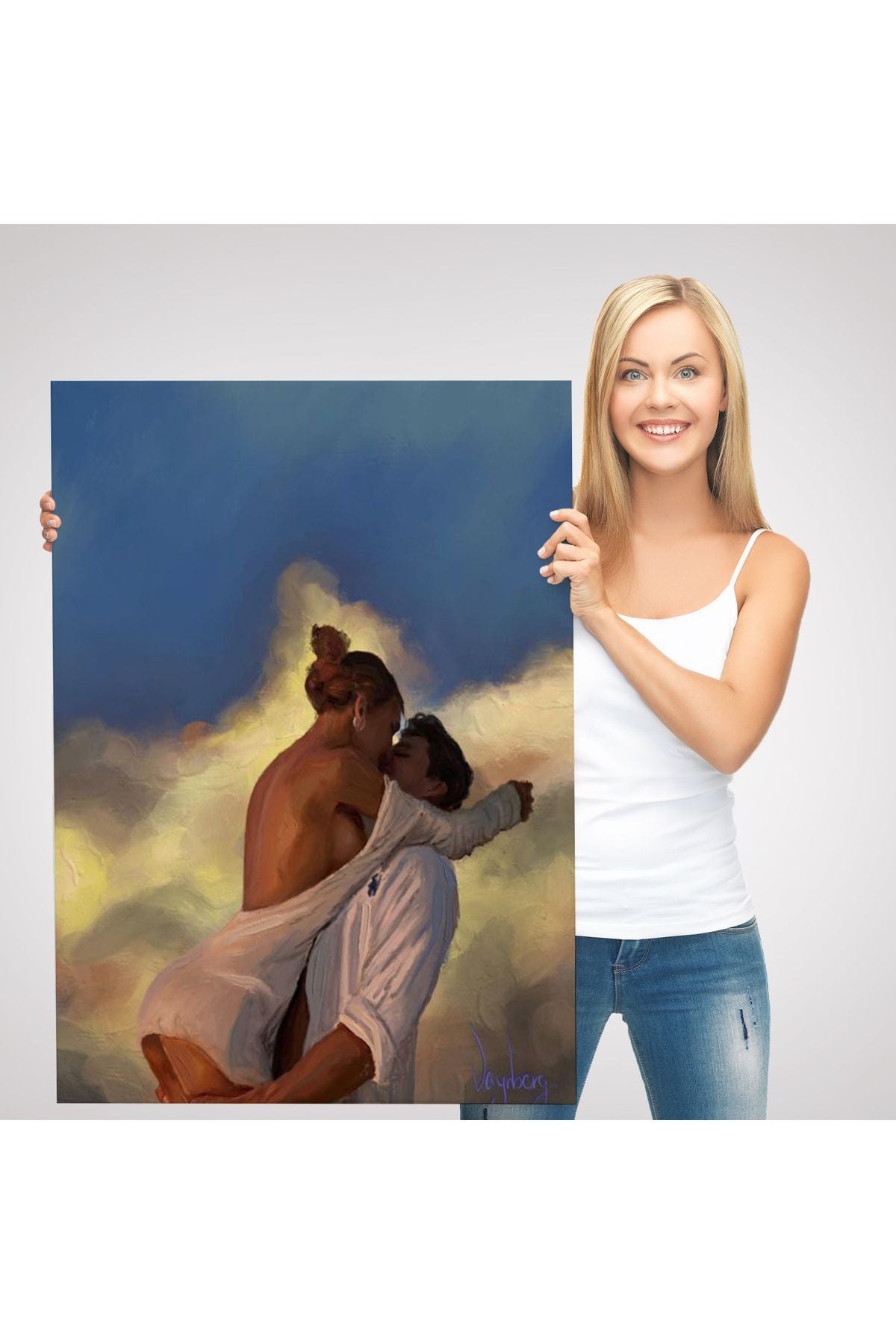 Öpüşen Çift Beyaz, Ekbiseli Sexi Kadın Duvar Tablosu-6102