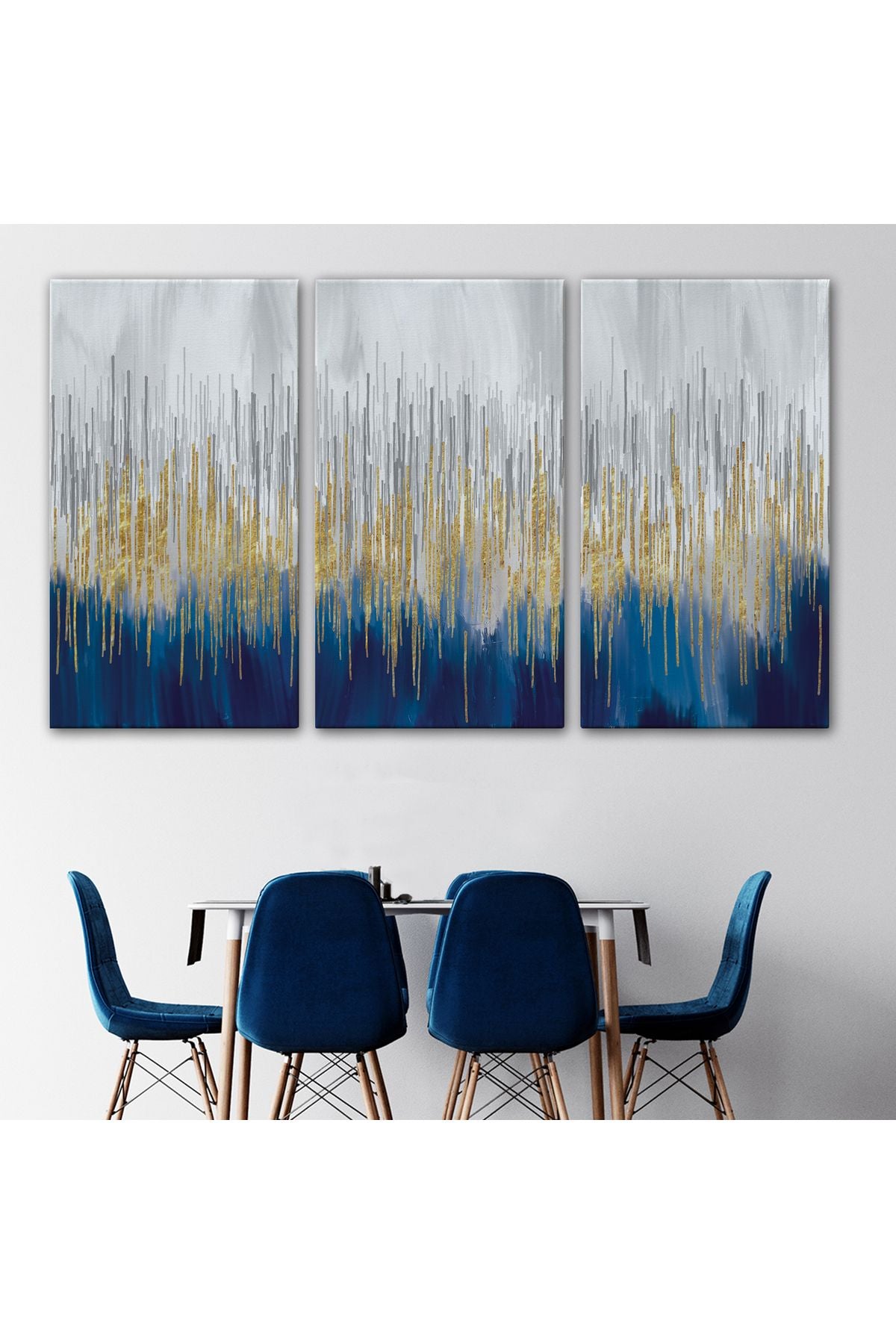 Mavi ve Gold'un Müthiş Uyumu Modern Kanvas Tablo-5046