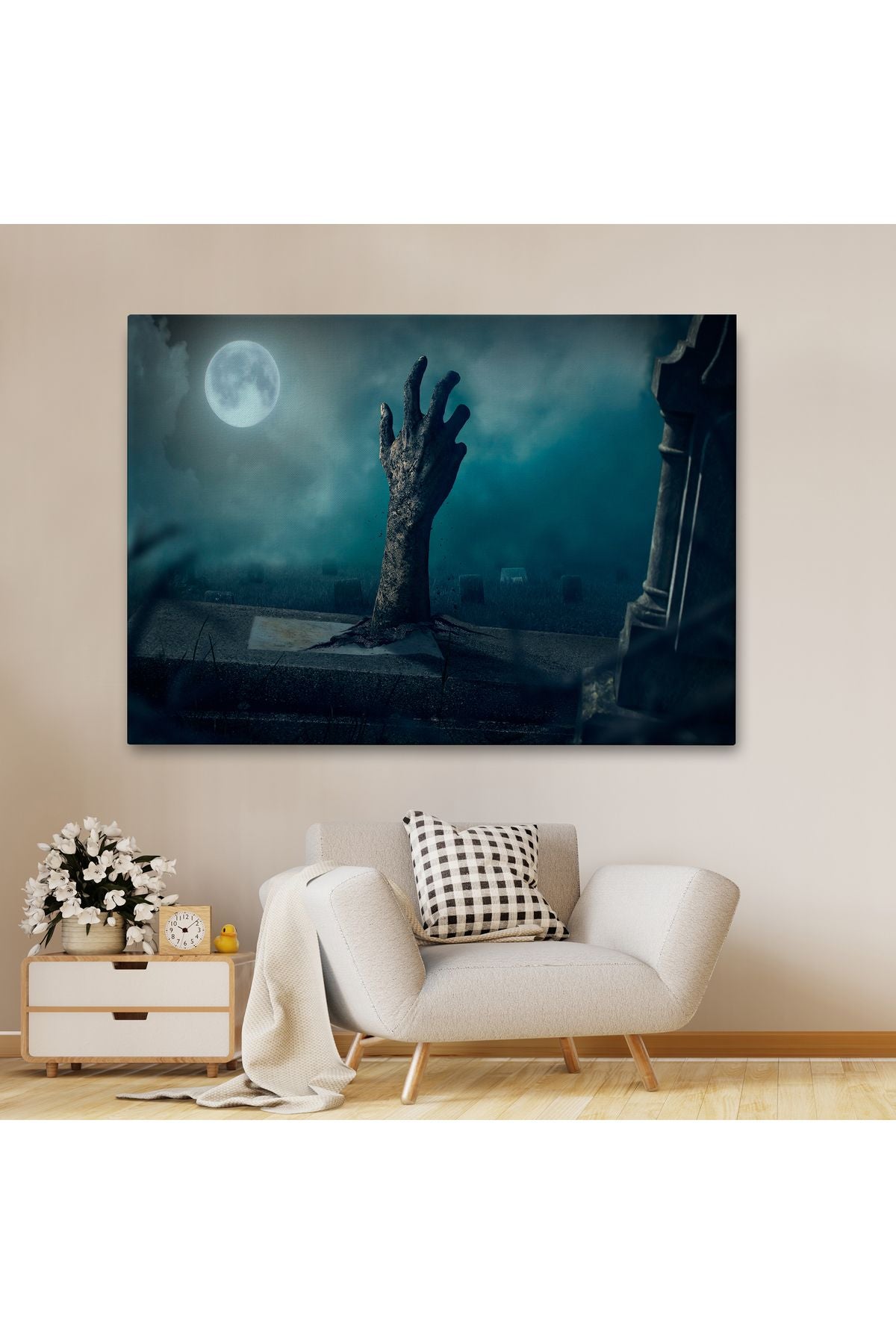 Mezarlık Dirilmiş El Cadılar Bayramı Mezardan Çıkan El Dekoratif Duvar Tablosu-5204