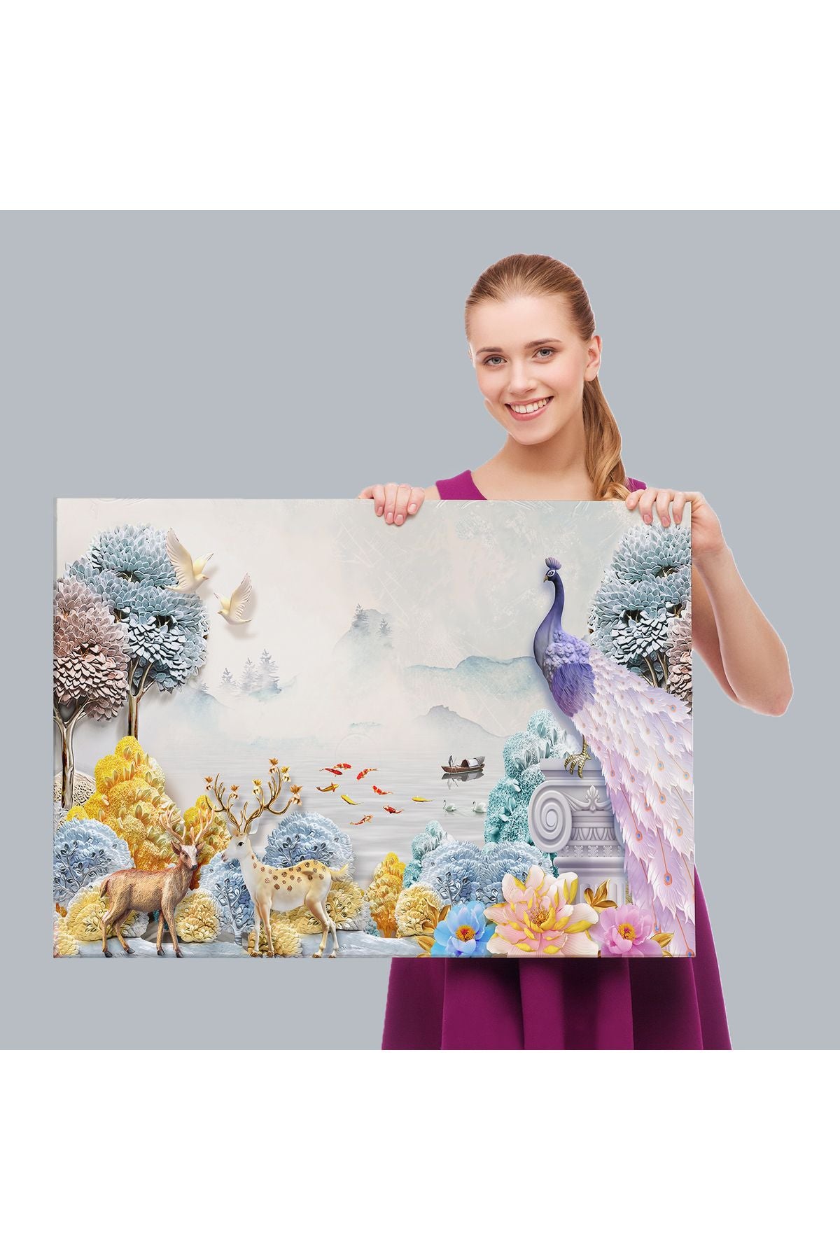 Ormandaki Hayvanlar Dekoratif Kanvas Duvar Tablosu-3714