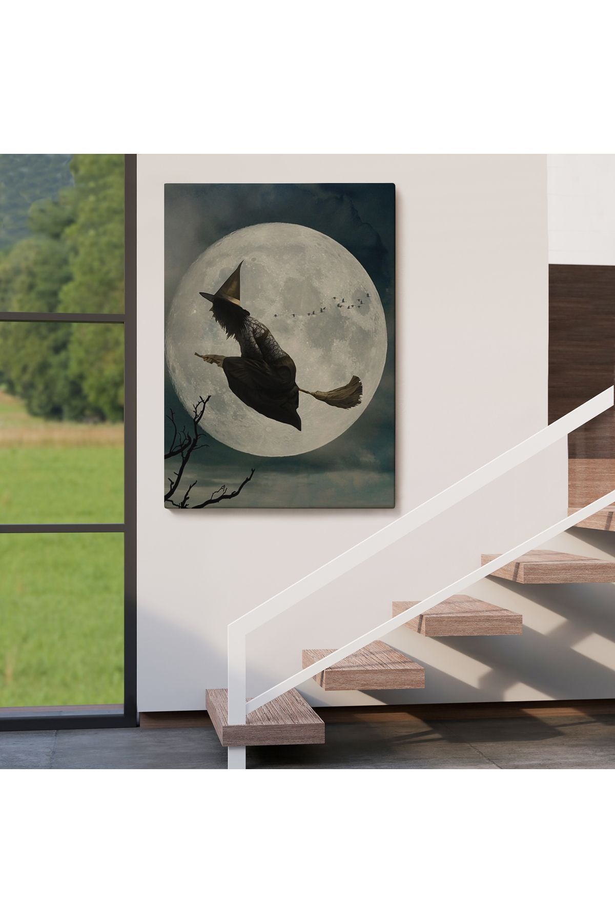 Süpürge İle Uçan Cadı, Cadılar Bayramı Helloven Duvar Tablosu -6481