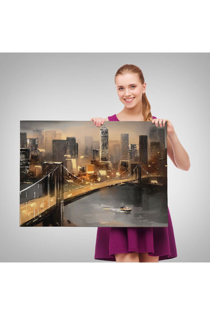 New York Nehir ve Köprü Manzarası Duvar Tablosu-3733