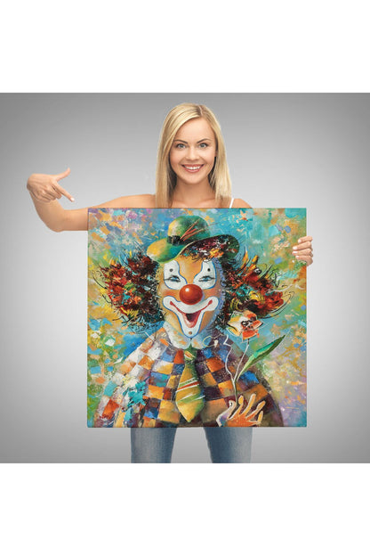 Bir Çiçekli Palyaço Yağlıboya Görünüm Dekoratif Kanvas Duvar Tablosu-5838