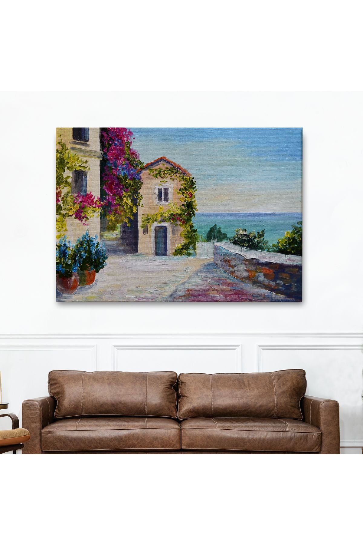 Santorinide Deniz Manzaralı Ev Kanvas Duvar Tablosu-1186