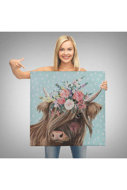 Çiçek Taçlı Güzel Yayla İneği Kanvas Tablo-5861