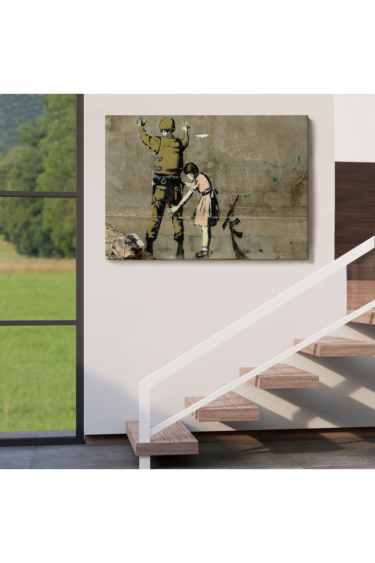 Bansky'nin Askeri Arayan Küçük Kız Eseri Kanvas Tablo-5013