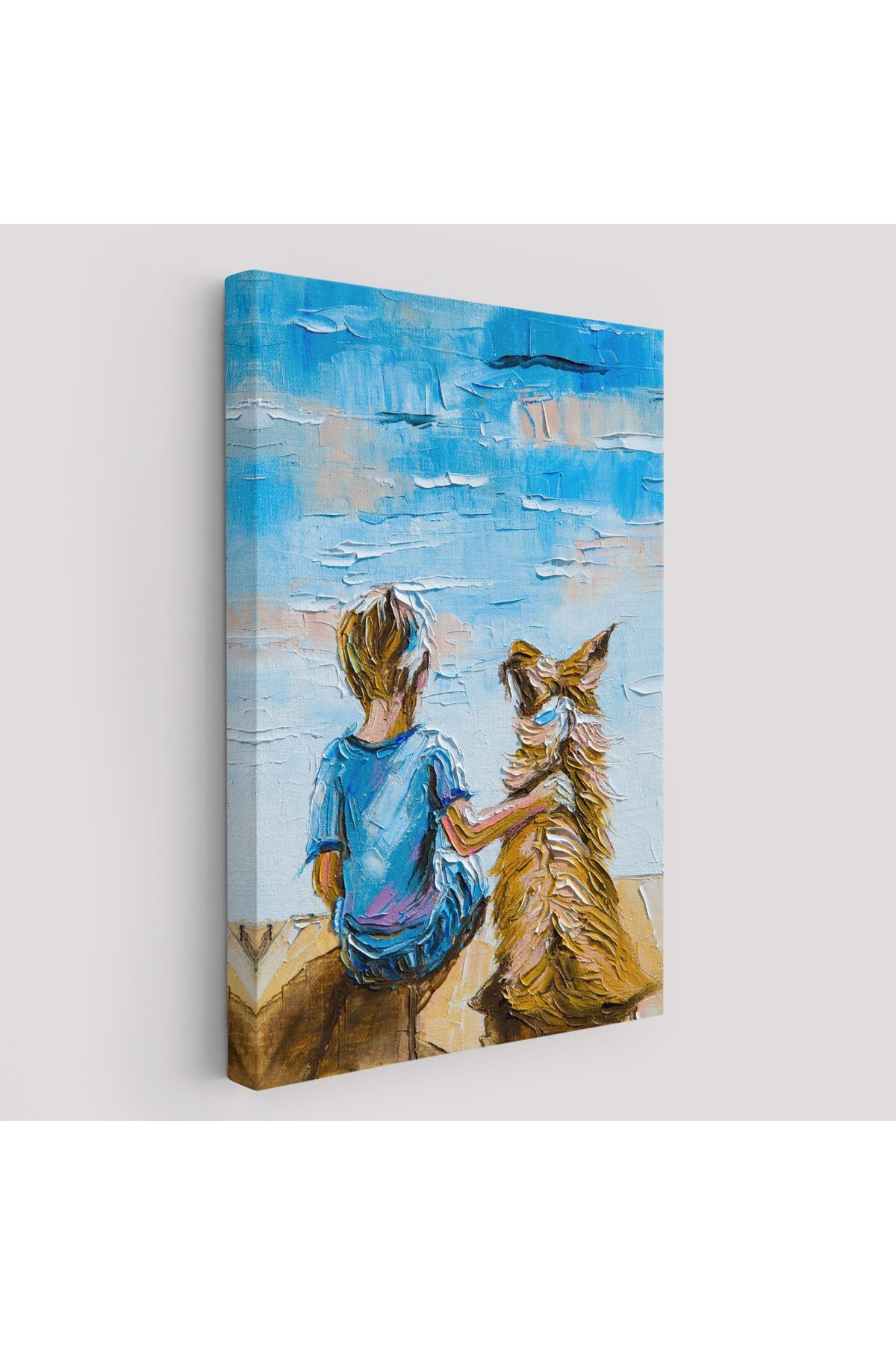 Göl Kenarında Oturan Çocuk ve Köpeği Duvar Tablo-5984