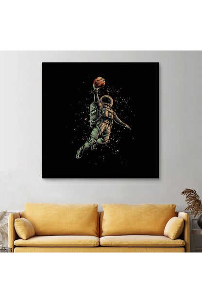 YB HG Ay'da Basketbol Oynayan Astronot Kanvas Tablo-5067