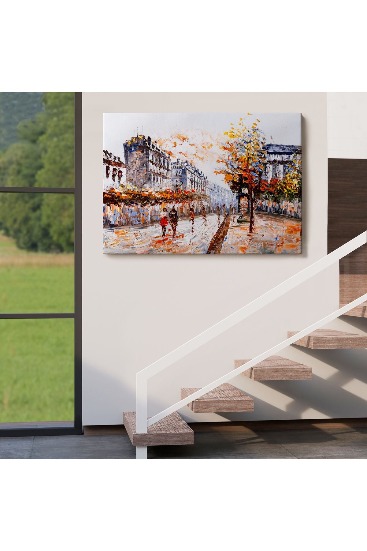 Paris Sokakları Yağlıboya Görünüm Dekoratif Kanvas Duvar Tablosu-3483