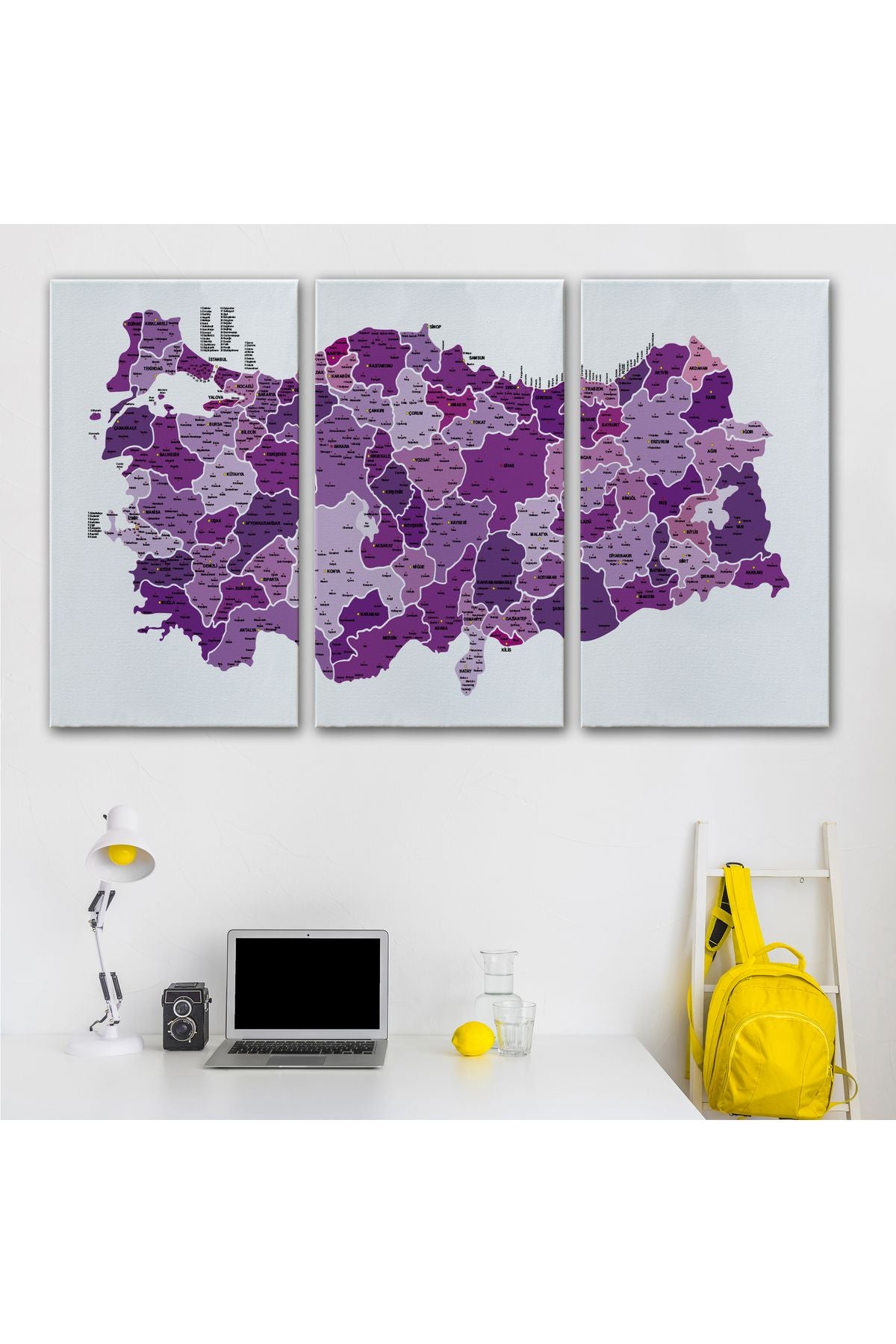 Türkiye Haritası Kanvas Tablo İl ve İlçeli Ayrıntılı Eğitici Dekoratif Tablo 3025