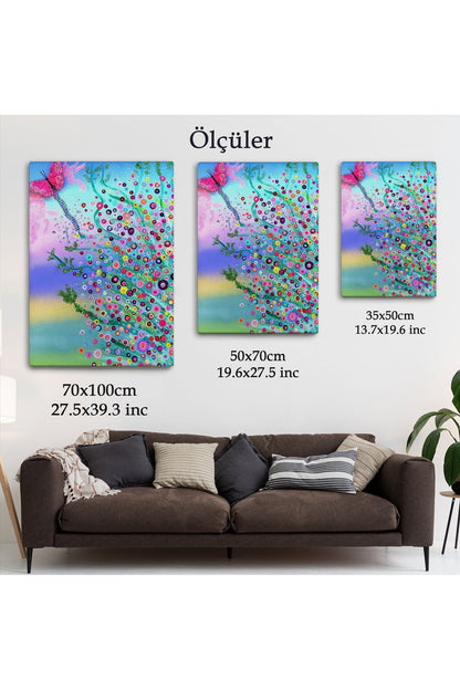 Renkli Çiçekler ve Kelebek Temalı Duvar Tablosu-6072