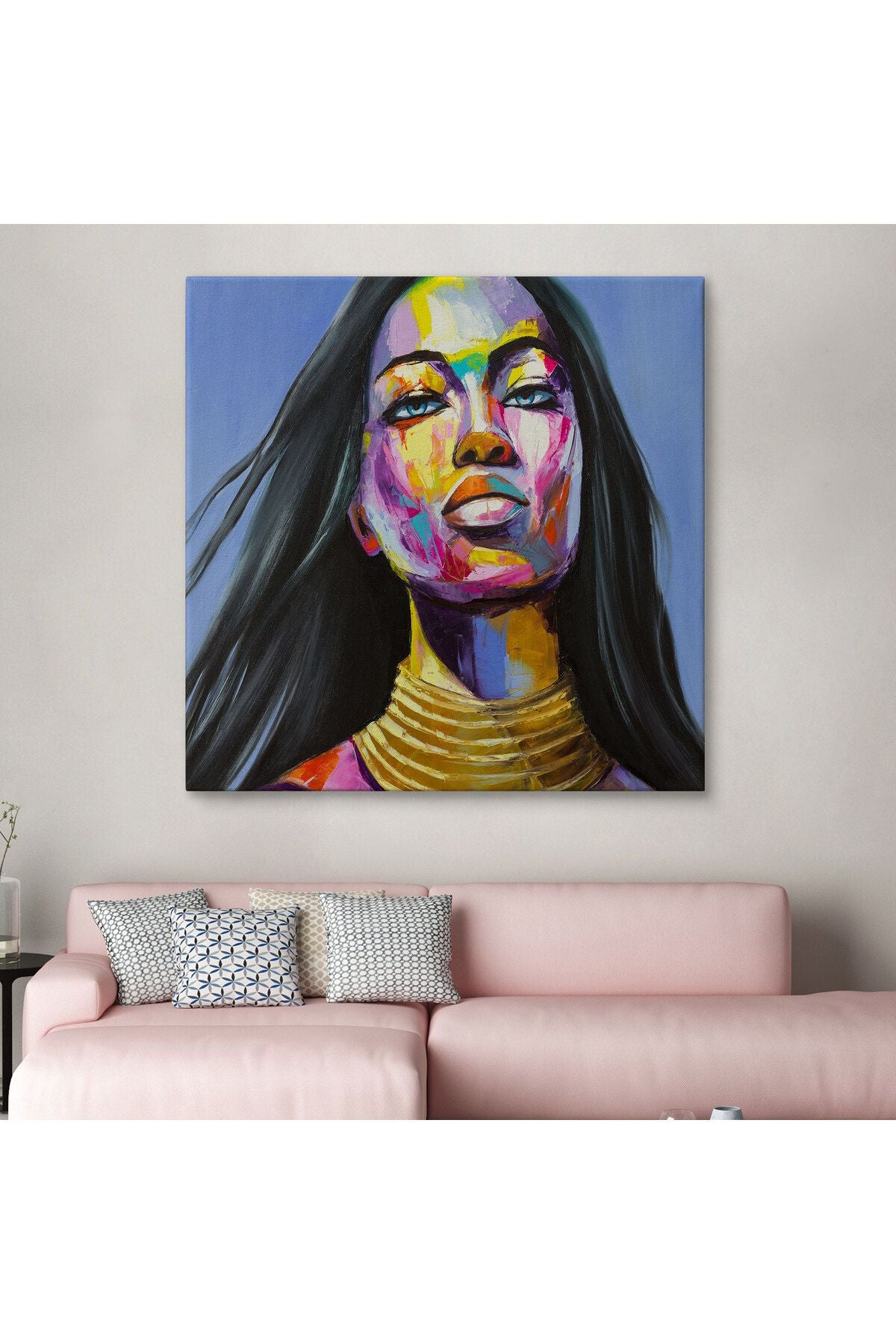 Renkli Kadın Yağlıboya Görünüm Dekoratif Kanvas Duvar Tablosu-5835