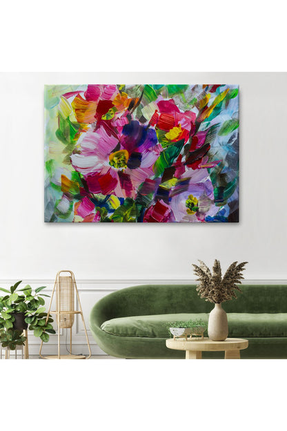 Renkli Çiçekler Yağlı Boya Görünümlü Kanvas Tablo-1217