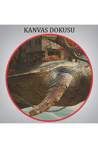 SZ KVS1-Dekoratif Duvar Tablosu-Sürreal Geyik Boynuzlu Kaplumbağa Kanvas Tablo 6560