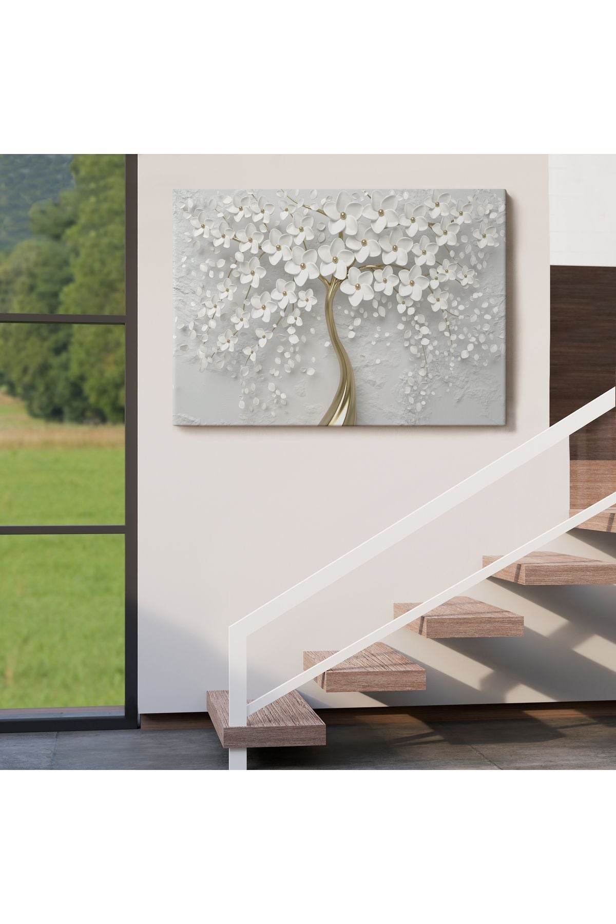 Beyaz Gelincik Ağacı Dekoratif Kanvas Duvar Tablosu-3645