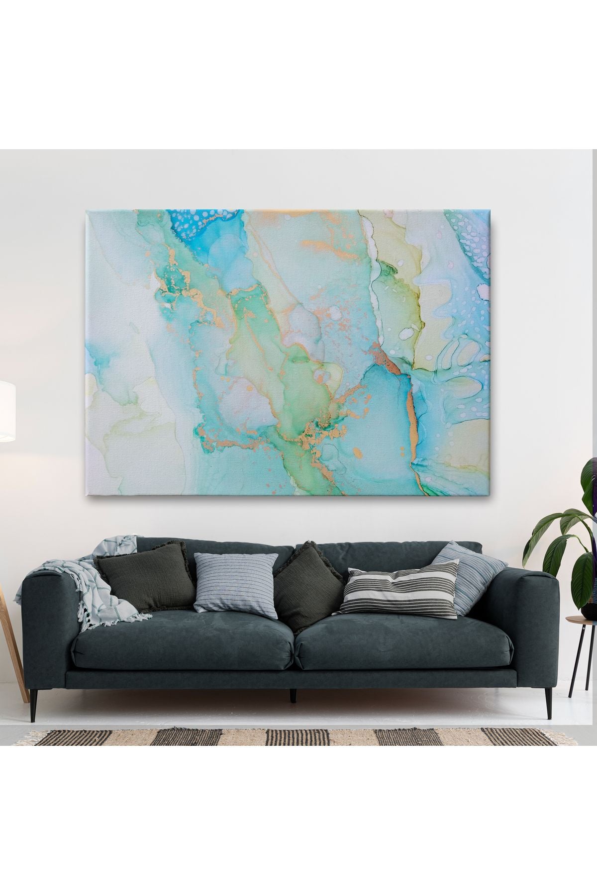 Mürekkep ve Alkol Elementleri ile Mermer Deseni Verilmiş Kanvas Tablo-5037